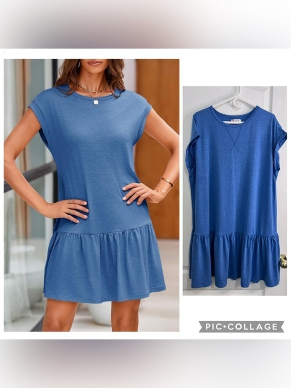 Wenrine Casual Blue Short Sleeve Ruffle Hem Dress size XXL